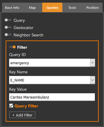 WebOffice map widget Testcontainer - Filter