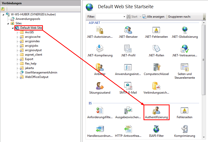 Öffnen Authentifizierung der Default Web Site