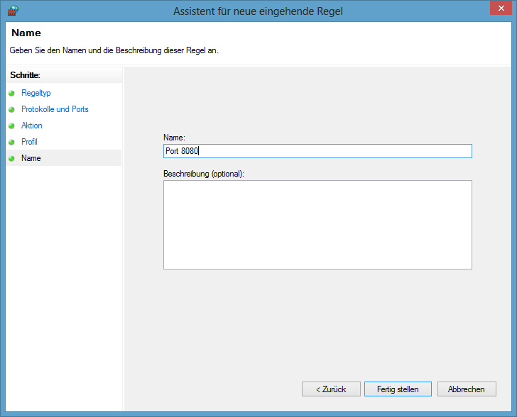 Windows Firewall mit erweiterter Sicherheit - Name vergeben
