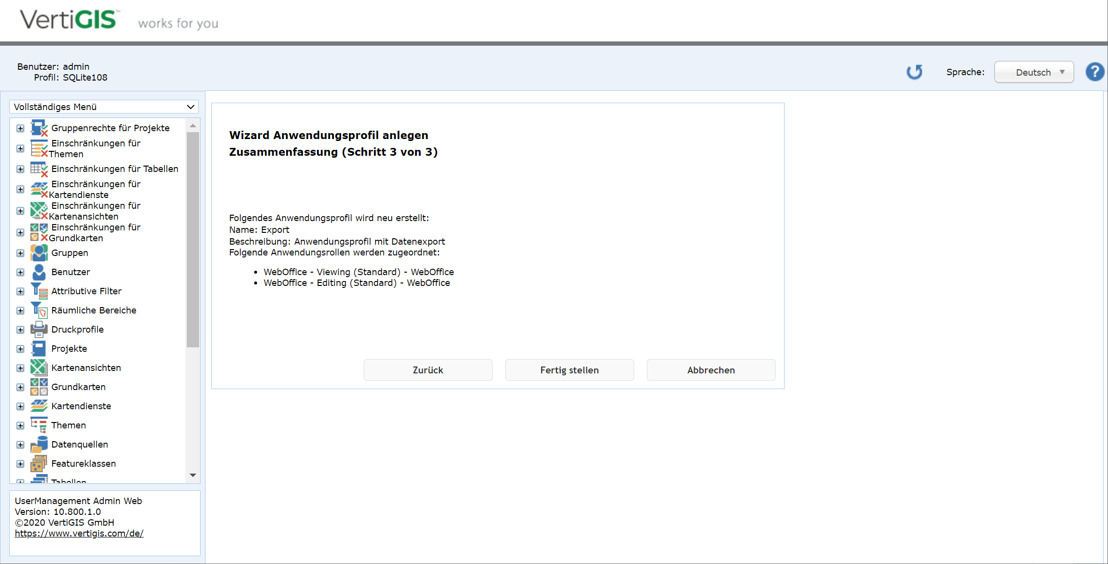 Anwendungsprofil anlegen - Schritt 3