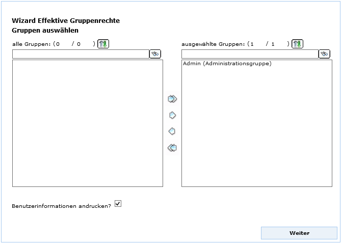 UserManagement Admin Web - Gruppenauswahl für effektive Gruppenrechte