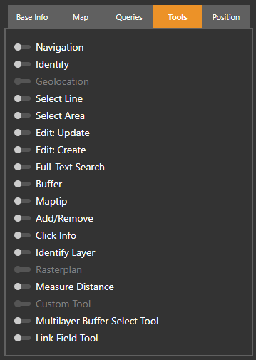 WebOffice map widget Testcontainer - Werkzeuge