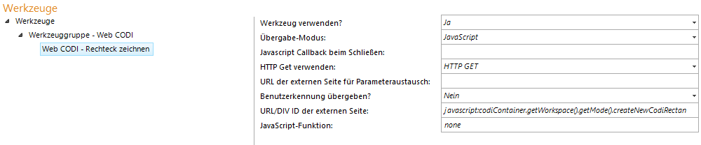 Konfiguration - Web CODI Rechteck zeichnen