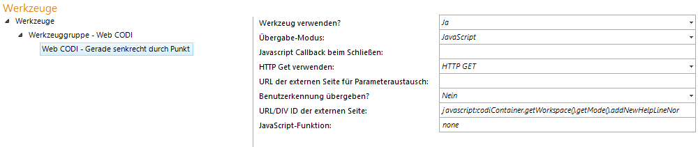 Konfiguration - Web CODI Gerade senkrecht durch Punkt