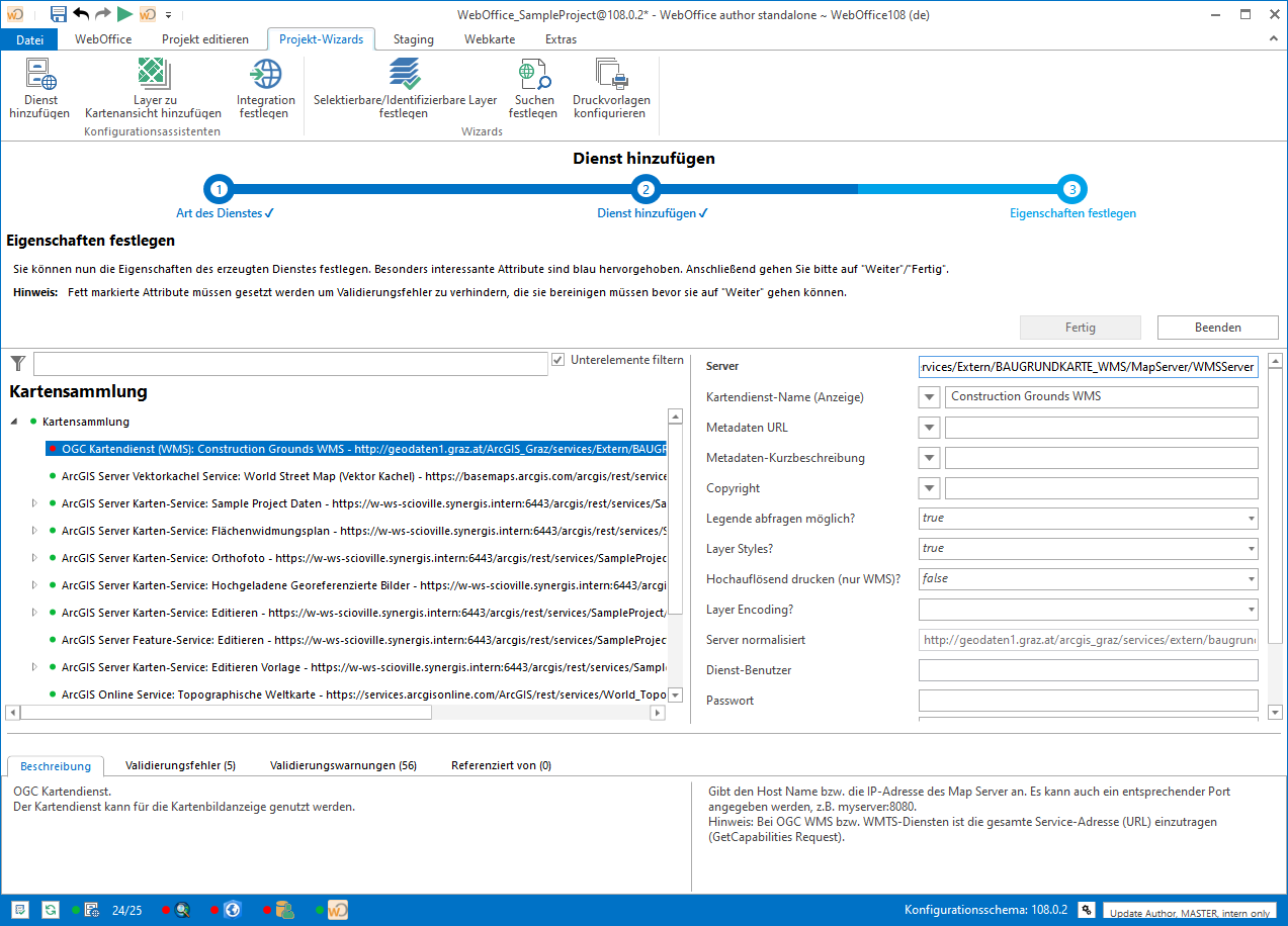 Assistent "Kartendienst hinzufügen" - Auswahl eines OGC (WMS/WMTS) Kartendienstes