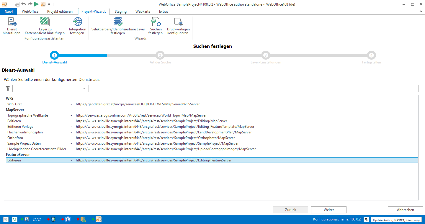 Assistent ArcGIS-Suche erstellen - Kartendienst auswählen
