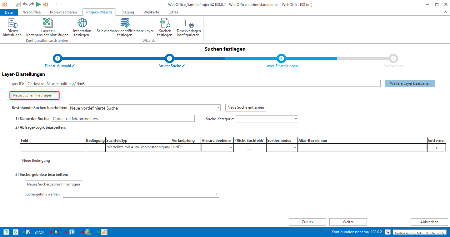 Assistent ArcGIS-Suche erstellen - Layer-Einstellungen