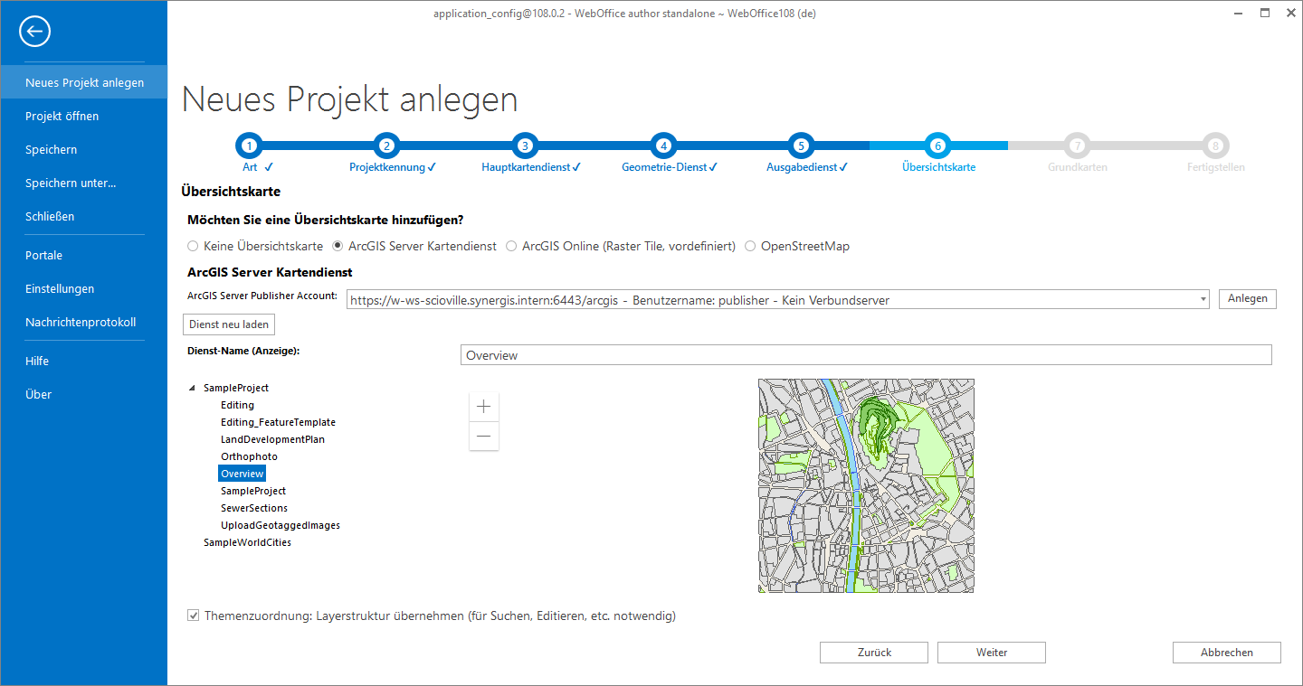 Wizard Projekt erstellen - Übersichtskarte 