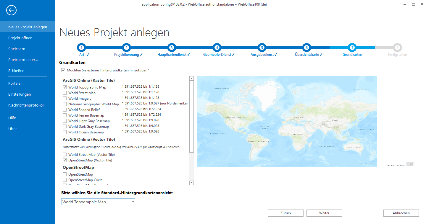 Wizard "Projekt erstellen" - Hintergrundkarte