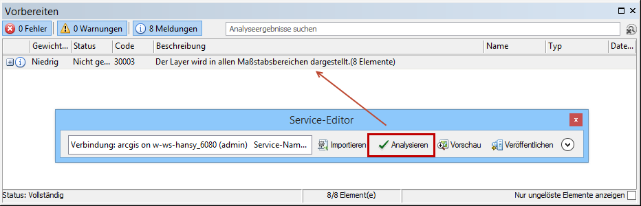 Analysieren im Service-Editor