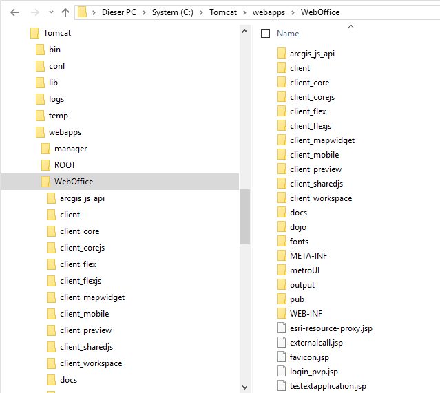 WebOffice 10.9 SP2 Web Anwendung in Tomcat - Verzeichnis auf oberster Ebene