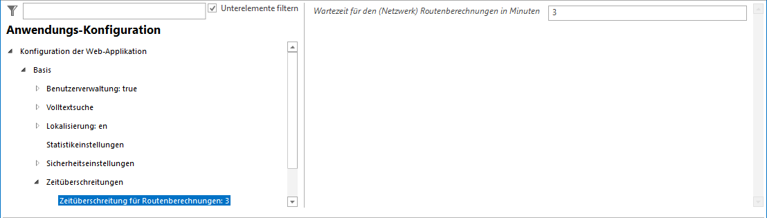 Konfiguration - Zeitüberschreitung für Routenberechnungen