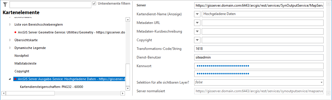 ArcGIS Server Ausgabe-Service Konfiguration