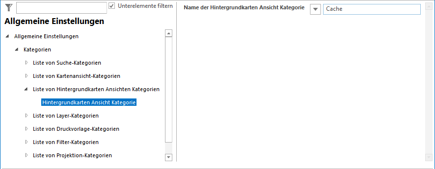 Konfiguration einer Hintergrundkarten Ansicht Kategorie