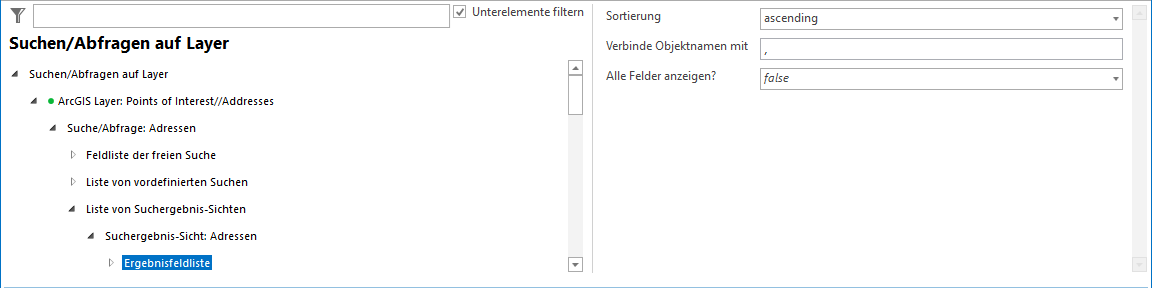 Konfiguration Ergebnisfeldliste