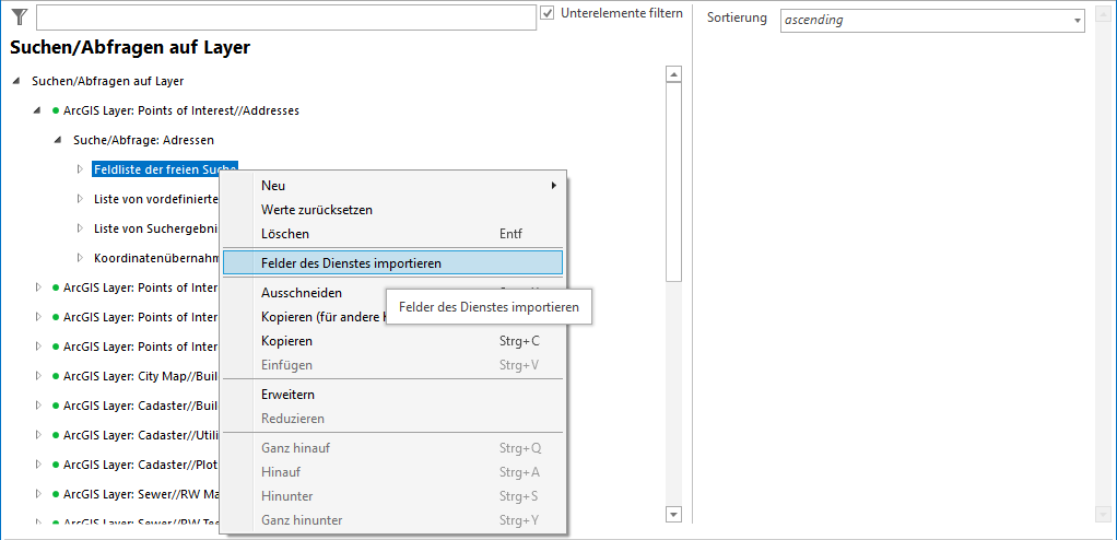 Automatischer Import der Suchfelder des Dienstes