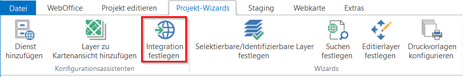 "Integration festlegen"- Konfigurationsassistent im Menü des WebOffice author standalone