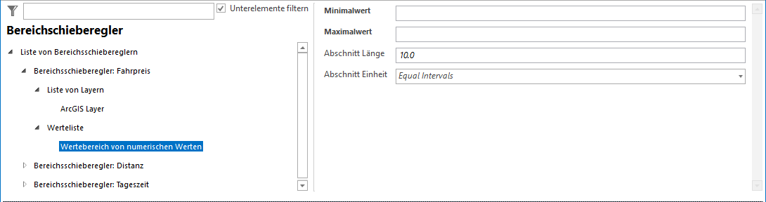 Konfiguration eines Wertebereiches von numerischen Werten