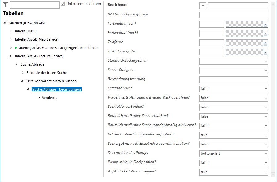 Liste von vordefinierten Suchen