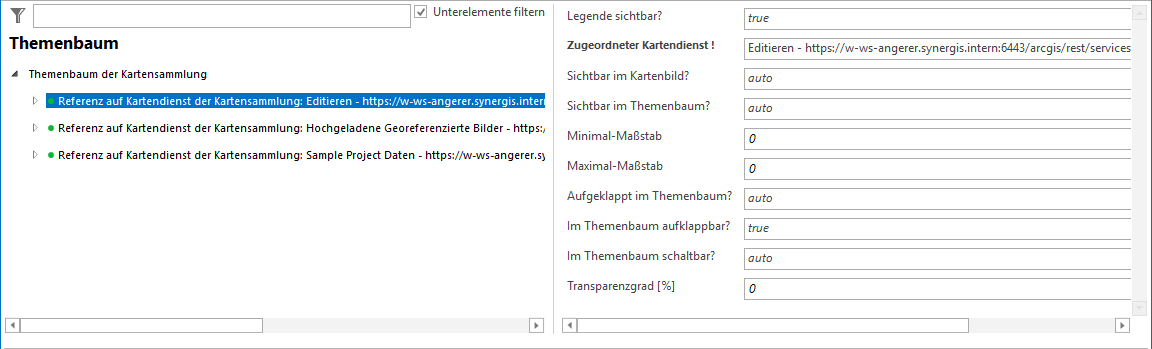 Konfiguration Referenz auf Kartendienst der Kartensammlung