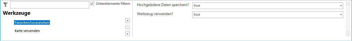 Konfiguration des Werkzeuges Favoriten/Lesezeichen