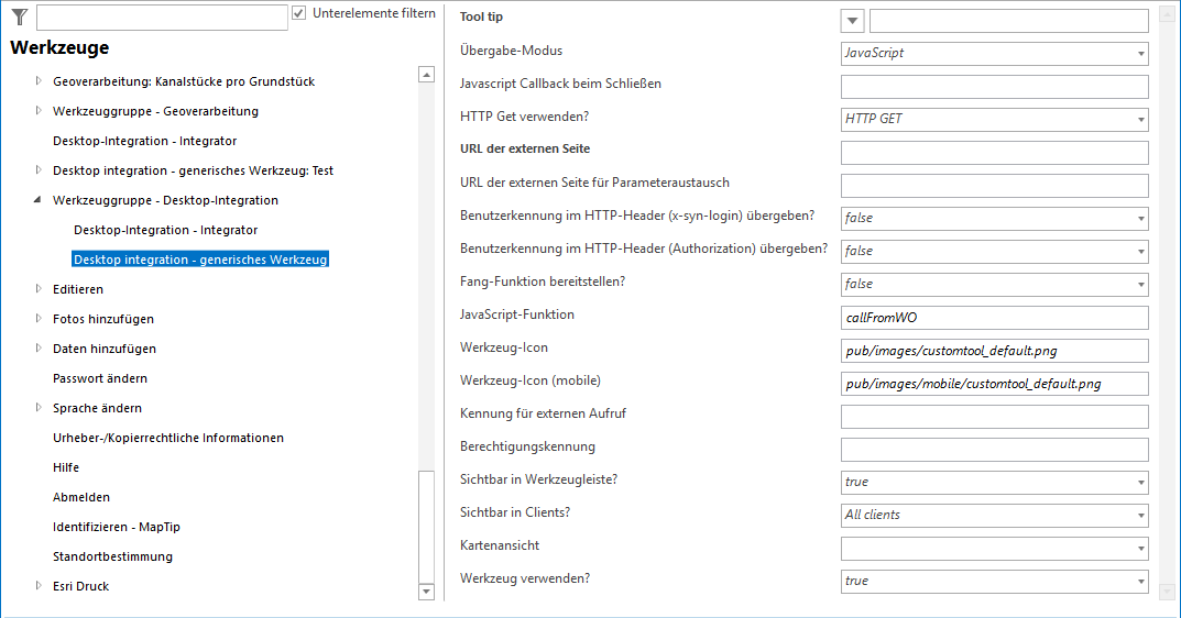 Konfiguration - Desktop-Integration - generisches Werkzeug