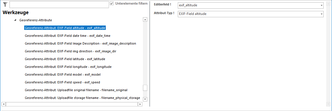 Konfiguration - Geotagging Attribute innerhalb des Hochladen georeferenzierter Bilder Werkzeuges
