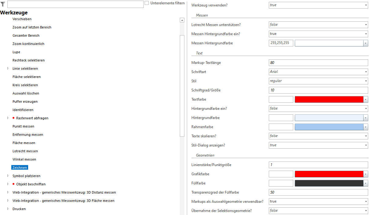 Konfiguration des Werkzeuges Markieren