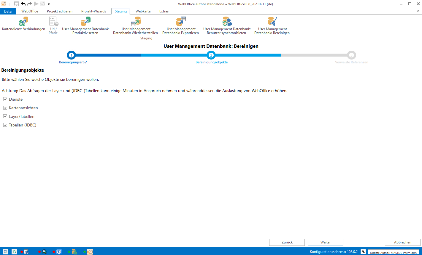 Auswahl der Bereinigungsobjekte 