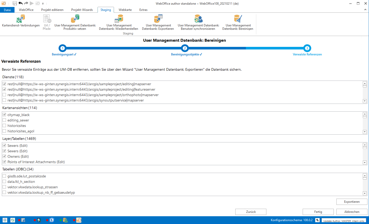 Auswahl der zu löschenden Einträge