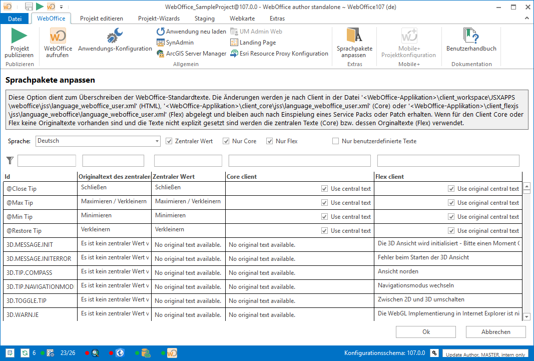 Dialogfenster Sprachpakete anpassen