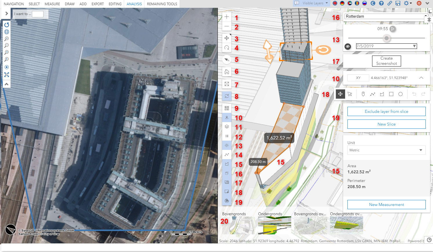 WebOffice core with Webscene  window in the right half of the main map display