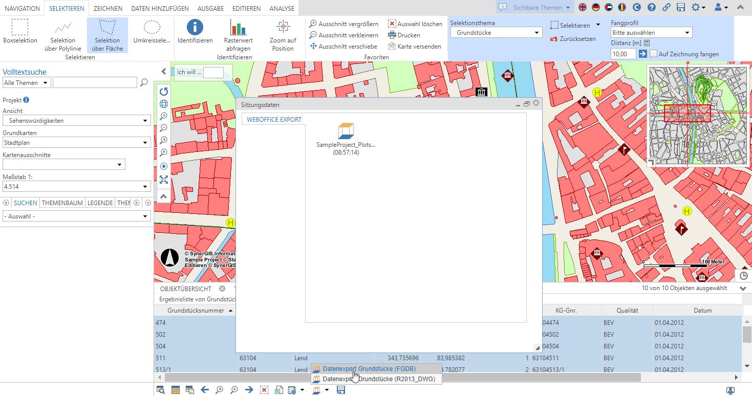 Datenexport aus dem Suchergebnis (WebOffice core Client)