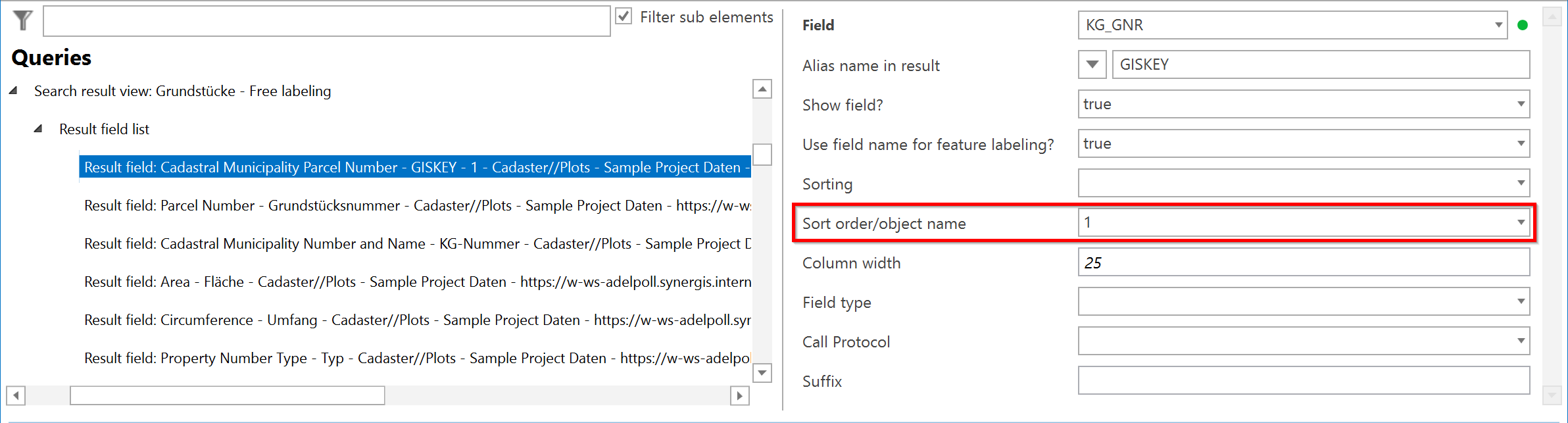 Adjustment of the Sort order/object name variable in the WebOffice author standalone