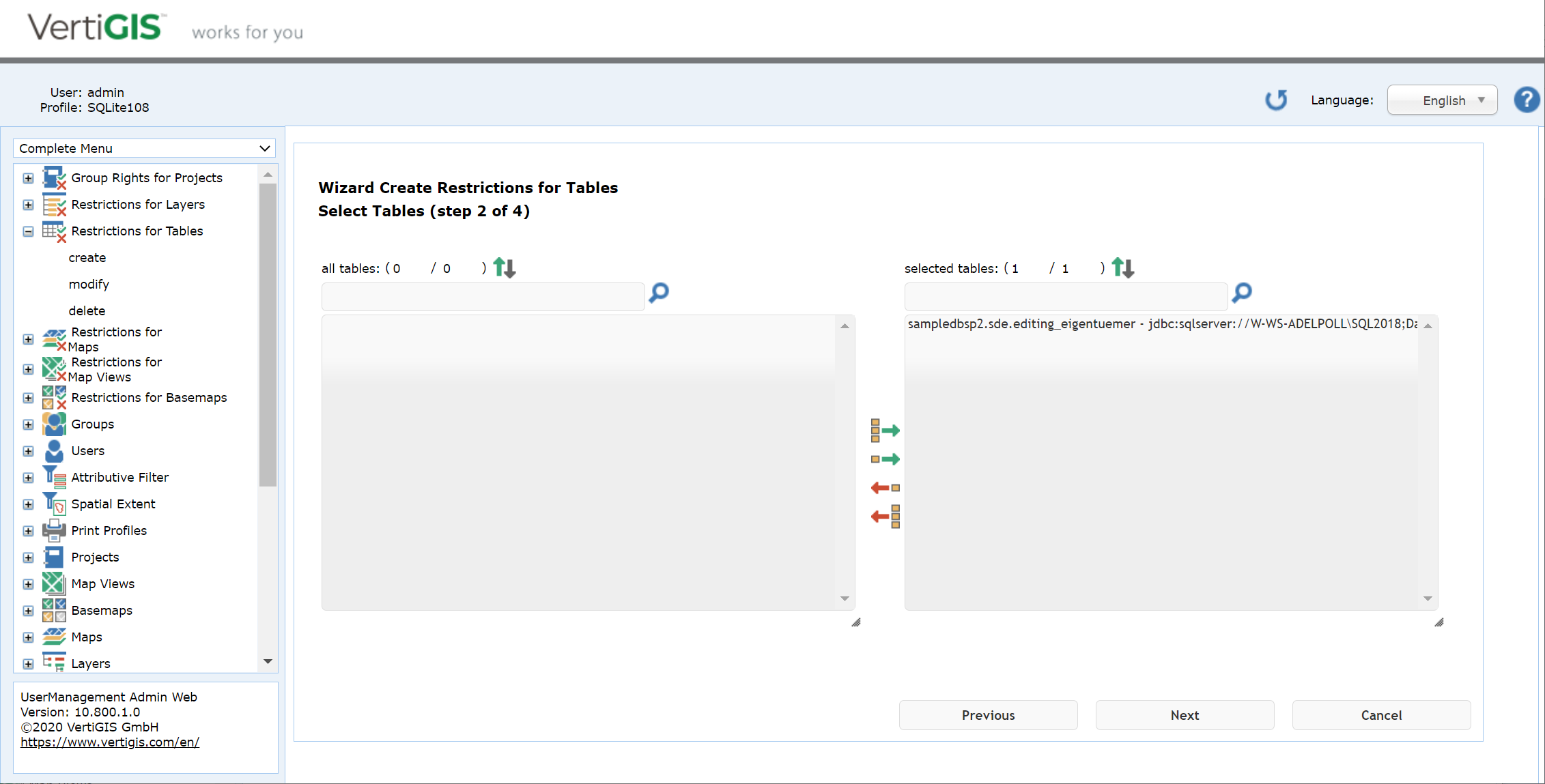 Create restrictions for tables - step 2