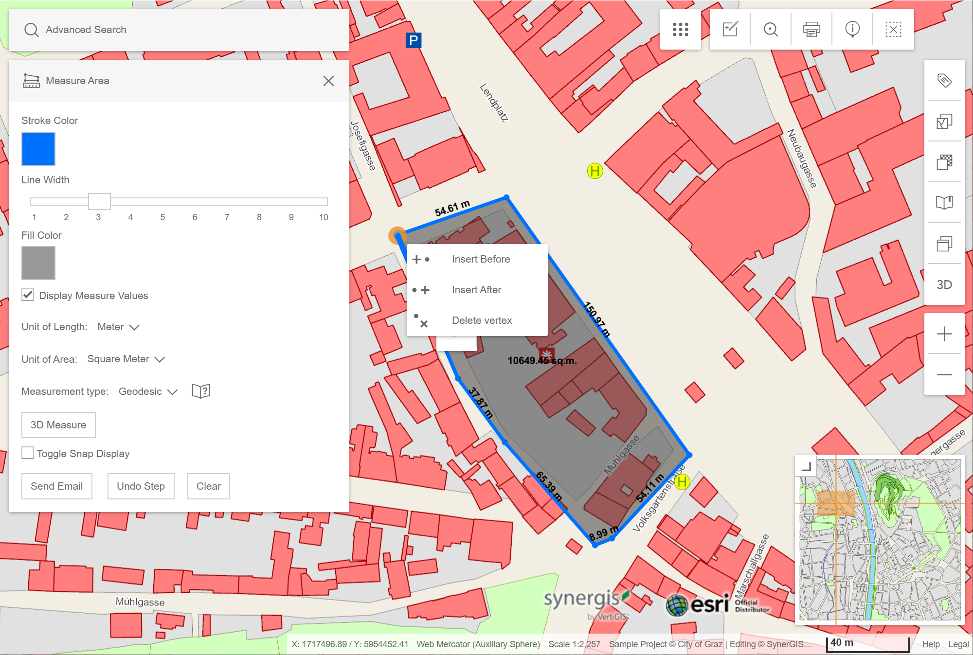 Insert or delete a vertex of an active measurement in the WebOffice flex client