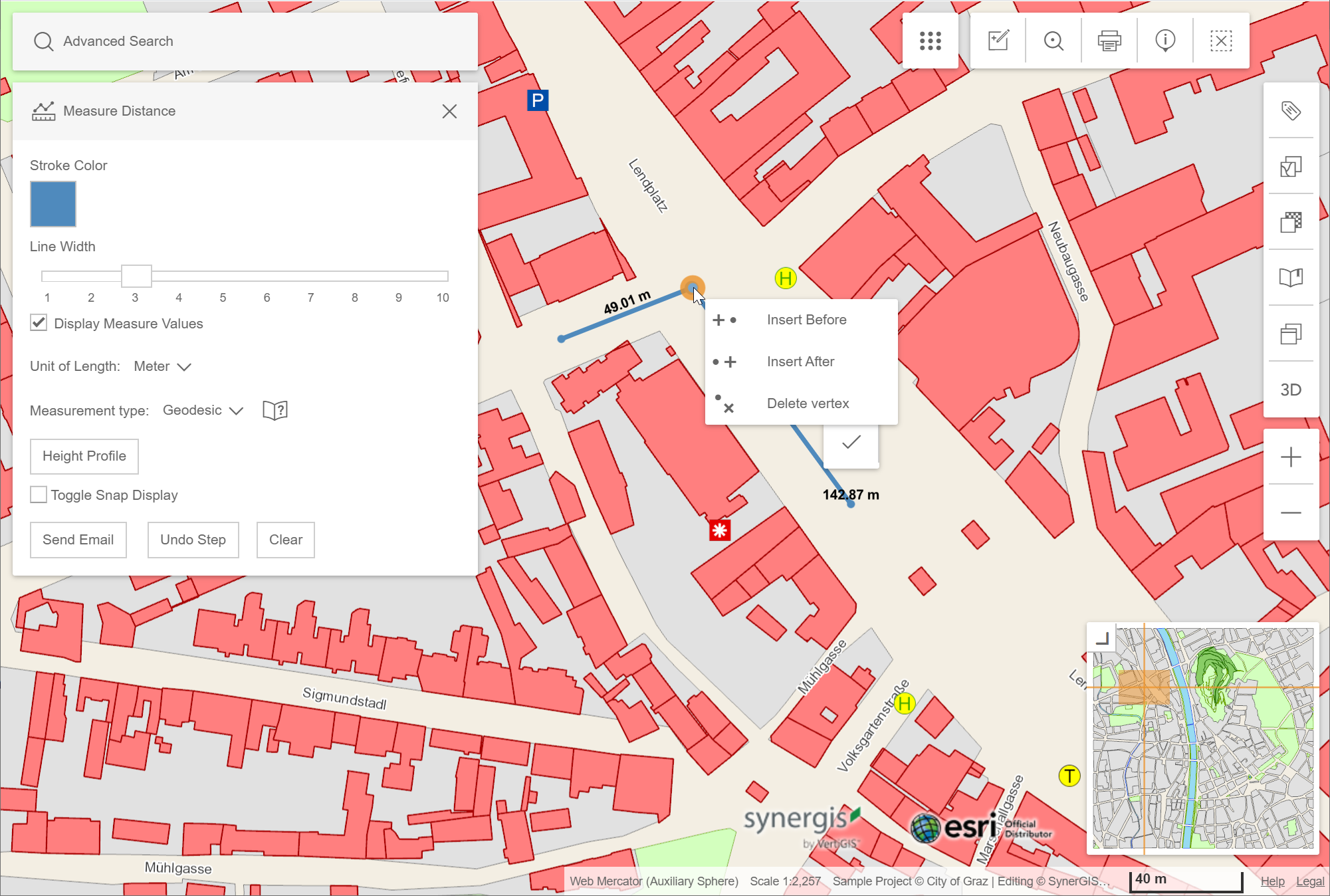 Insert or delete a vertex of an active measurement in the WebOffice flex client