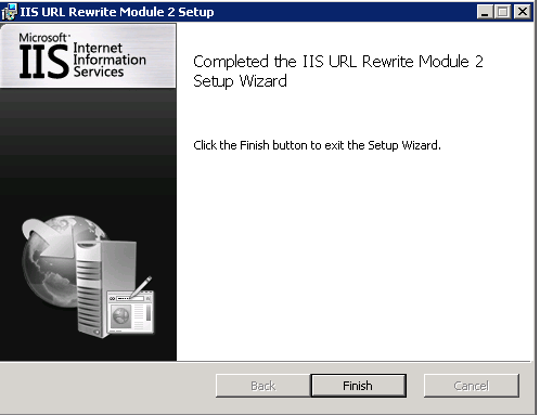 Installation of the IIS URL Rewrite Module successful