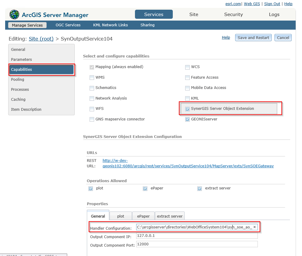 Adaption of handler configuration in ArcGIS Server Manager