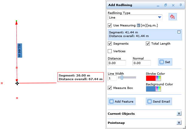 Enhanced support for perpendicular distances in the WebOffice html client