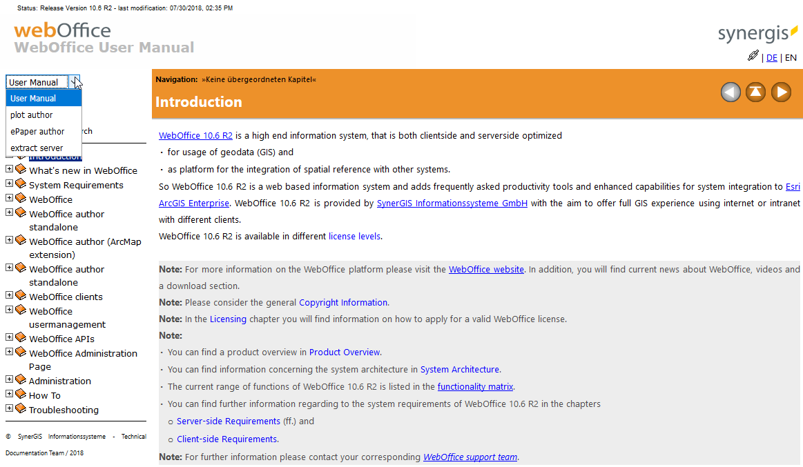 Drop down list of additional manuals