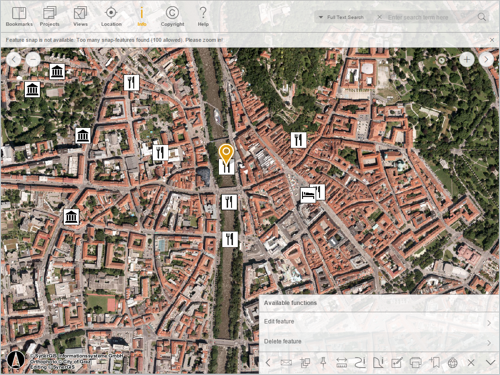 Editing a selected point feature in the WebOffice mobile client - tablet mode