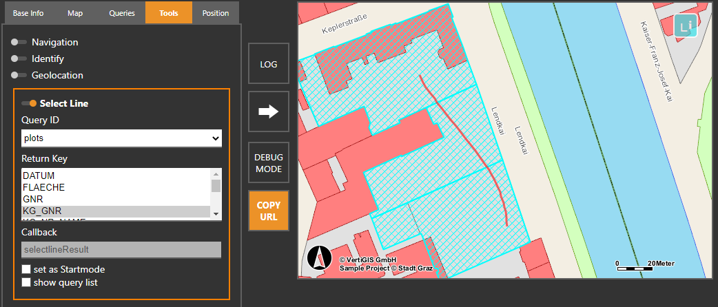 WebOffice map widget testcontainer - Select Line