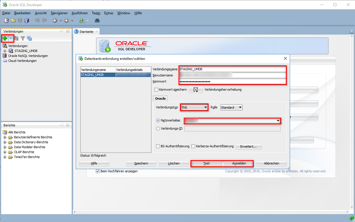 Connection to the Oracle Database via SQL Developer