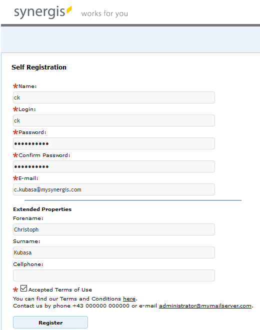 Registration Page