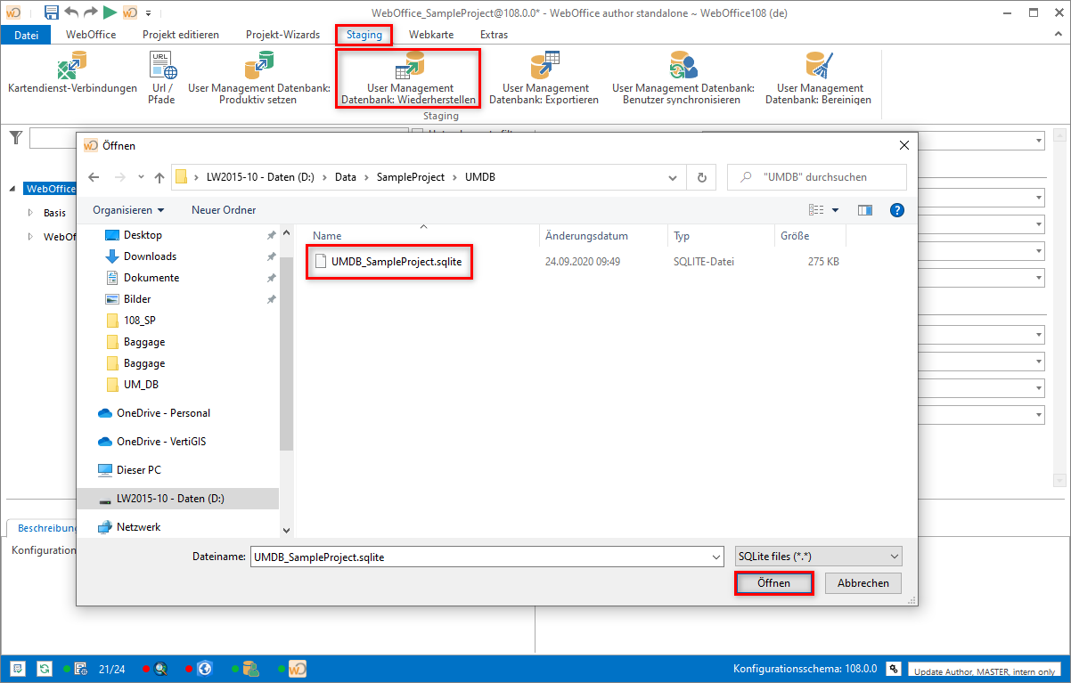 Start usermanagement staging in the  WebOffice author standalone