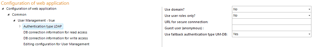 Authentication type LDAP configuration