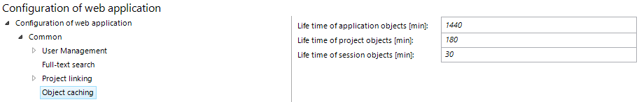 Object caching configuration