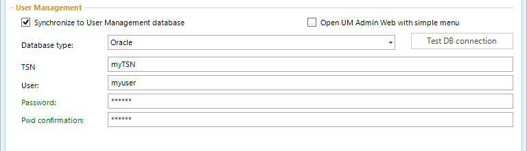 Basic settings - Synchronize to an Oracle database