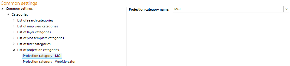Projection category configuration